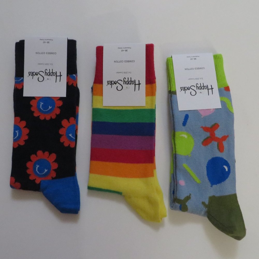 NWT Happy Socks Men Women Unisex Adults 3-Pack Mix Color - V5